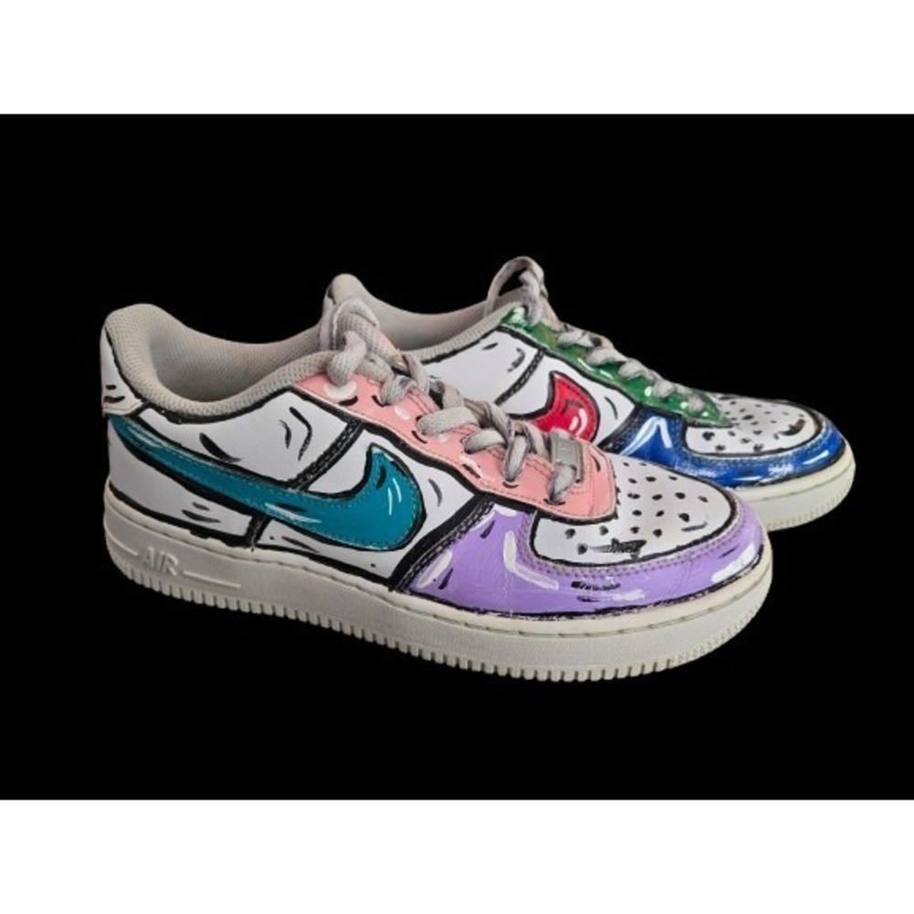 Nike Air Force 1 Low With Cartoon Custom Painted Graffiti Art Leather Size 5.5 Y